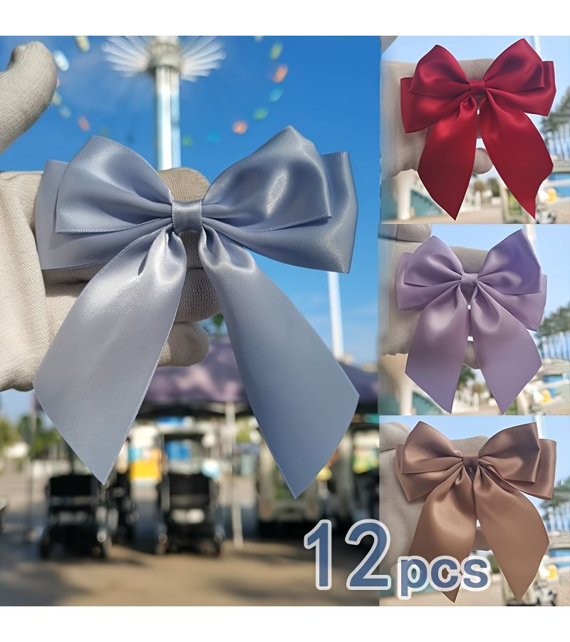 12 Pcs Double Layered Waist Bow Champagne Golden 5.12 Inches Long 4.13 Inches High For Gift Wrapping Gift Basket Decoration Birthday Party Supplies Holiday Decor Floral Wreath Bridal Shower - Image 4