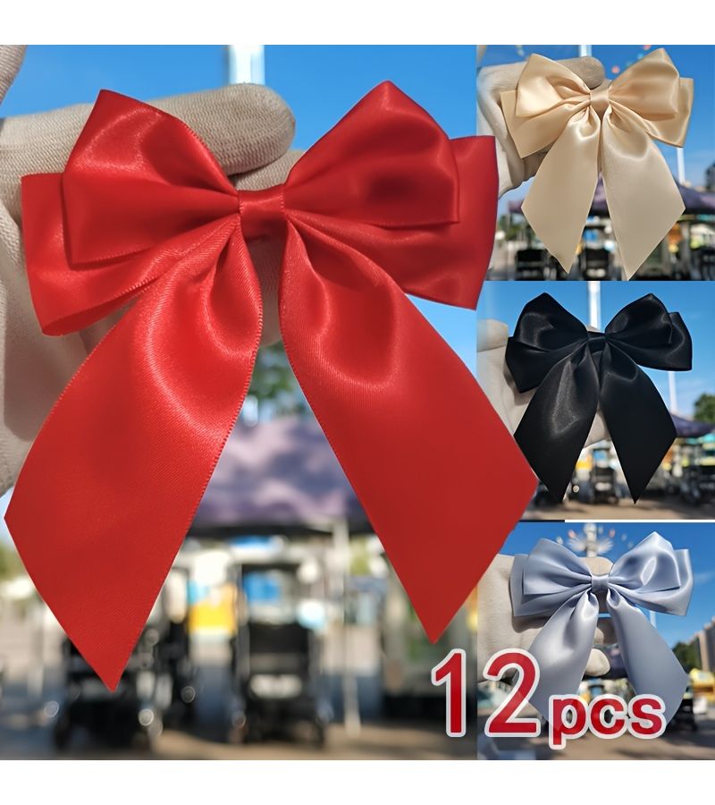 12 Pcs Double Layered Waist Bow Champagne Golden 5.12 Inches Long 4.13 Inches High For Gift Wrapping Gift Basket Decoration Birthday Party Supplies Holiday Decor Floral Wreath Bridal Shower - Image 1