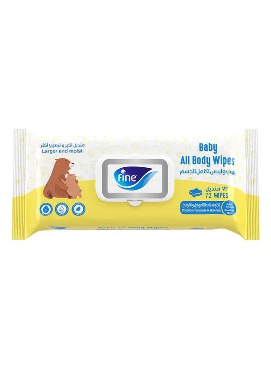Fine Baby All Body Wipes Contains Chamomile And Aloe Vera 72Pcs