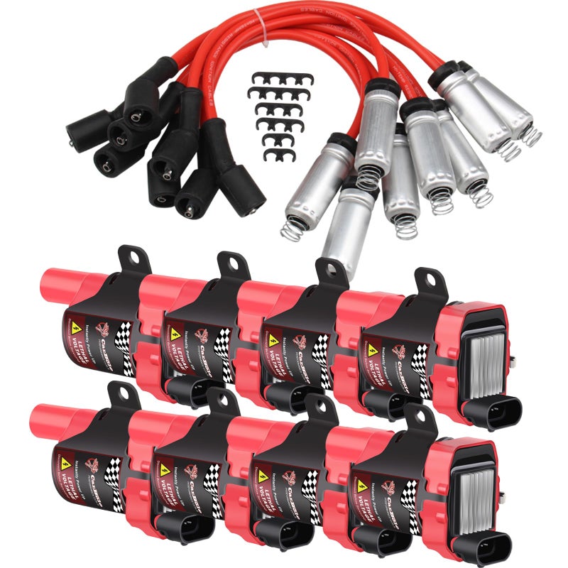 Pindex 8 Pack D585 UF262 Round Type Ignition Coils with Spark Plugs Wires Compatible with Chevy GMC CADILLAC Chevrolet 19992007 48L 53L 60L Part Number C1251 12622553 12656210