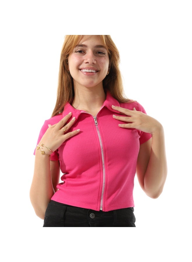 Coctail 2569-basic top with zipper-fuchia  - Image 3