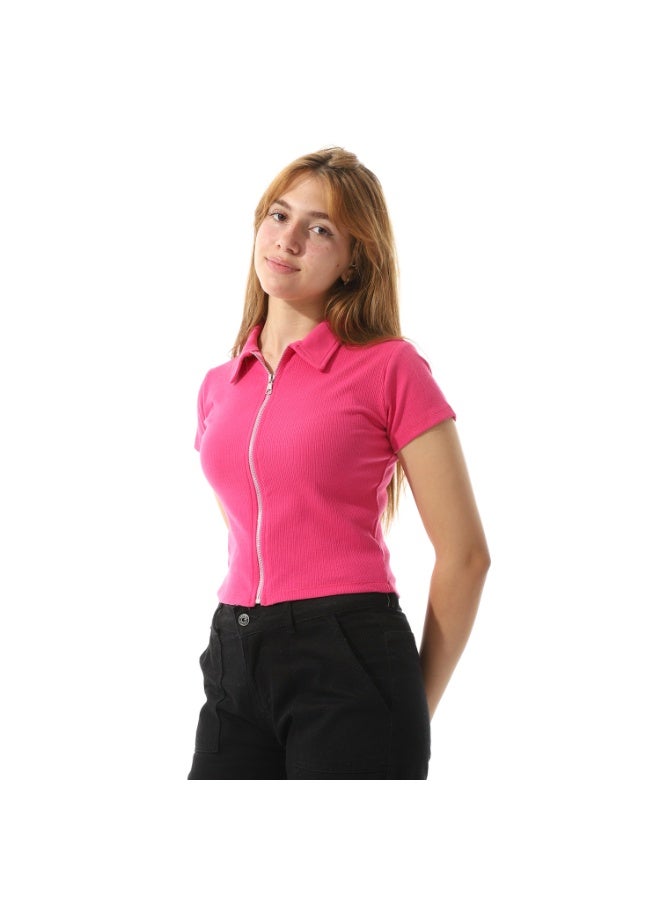 Coctail 2569-basic top with zipper-fuchia  - Image 1