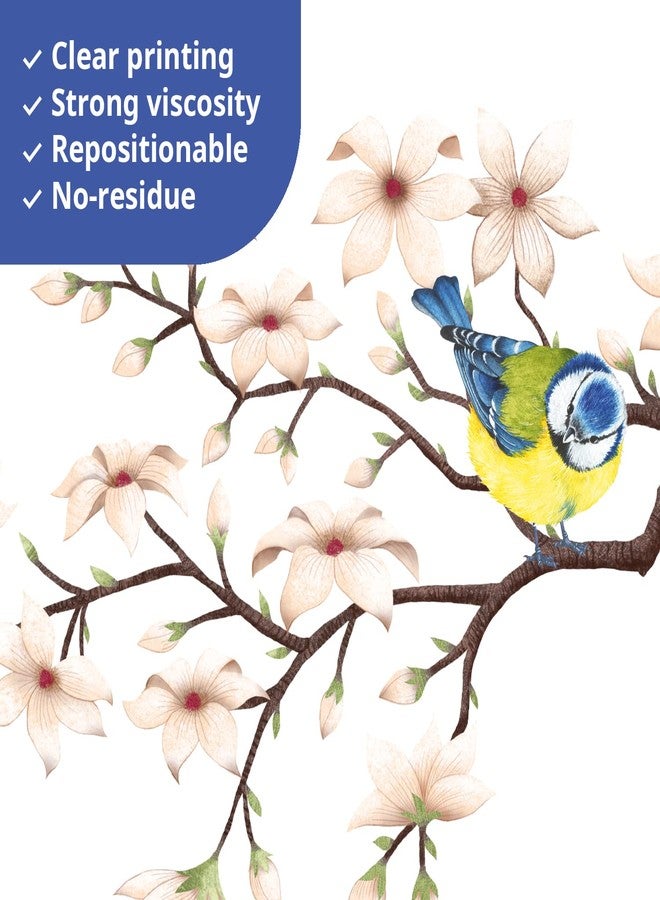 ديكو وال ملصقات حائط من مجموعة DECOWALL SG2-2304 على شكل غصن زهر الكرز (الإصدار الأبيض) قابلة للإزالة، غرفة النوم، غرفة المعيشة، جداريات الزهور، ديكورات أثاث الطيور المزهرة، فن الحضانة القابل للإزالة، شجرة البتولا للأطفال - Image 4