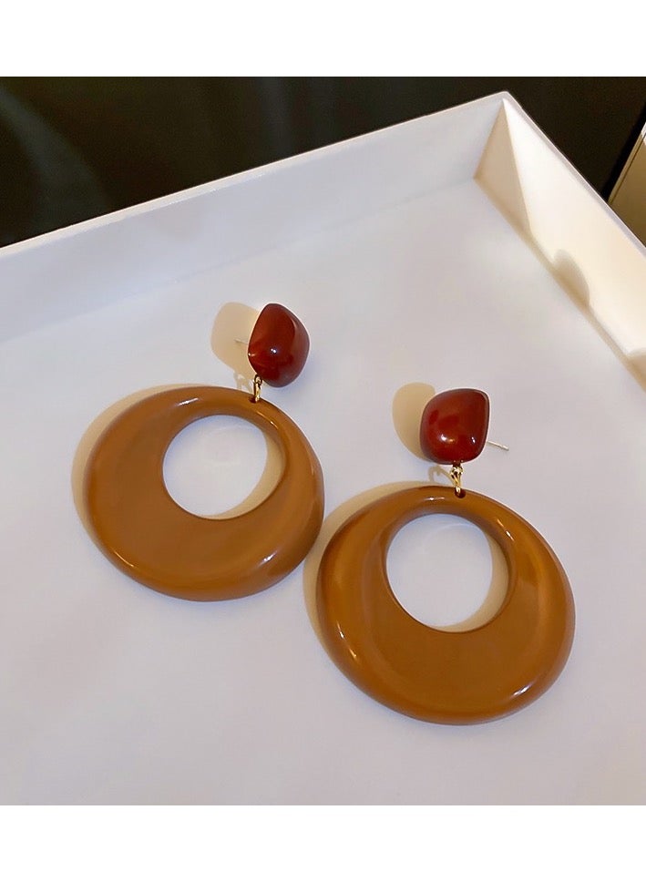 Fashion round hoop earrings, personality trend design sense earrings, Maillard color, ins style, fashionstar  - Image 3