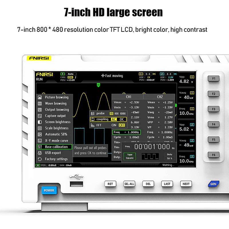 FNIRSI FNIRSI 1014D Oscilloscope 2 in 1 Digital Oscilloscope DDS Signal Generator, 100X High Voltage Probe, 2 Channels 100Mhz Bandwidth 1GSa/s Sampling Rate Built-in 1GB Storage Space  - Image 3