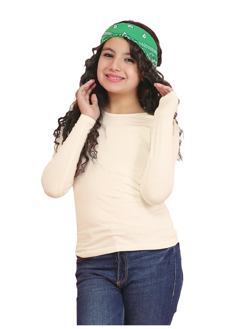 جولد كراون بدي قطن كم طويل حوض للبنات - بيج - Image 1