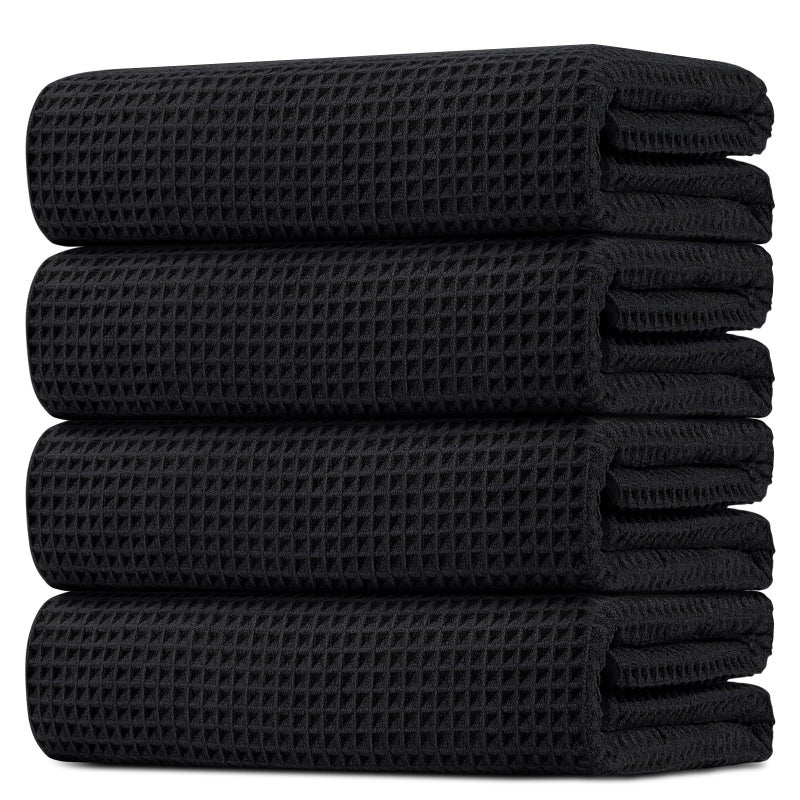 HOMEXCEL Waffle Bath Towels Set 4 Pack, Premium Microfiber Bathroom Towels, Lightweight, Highly Absorbent and Quick Dry Towel for Bathroom, Gym, Shower, Hotel, and Spa, 27 x 54 Inch, Black - Image 1