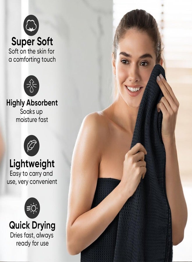 HOMEXCEL Waffle Bath Towels Set 4 Pack, Premium Microfiber Bathroom Towels, Lightweight, Highly Absorbent and Quick Dry Towel for Bathroom, Gym, Shower, Hotel, and Spa, 27 x 54 Inch, Black - Image 3