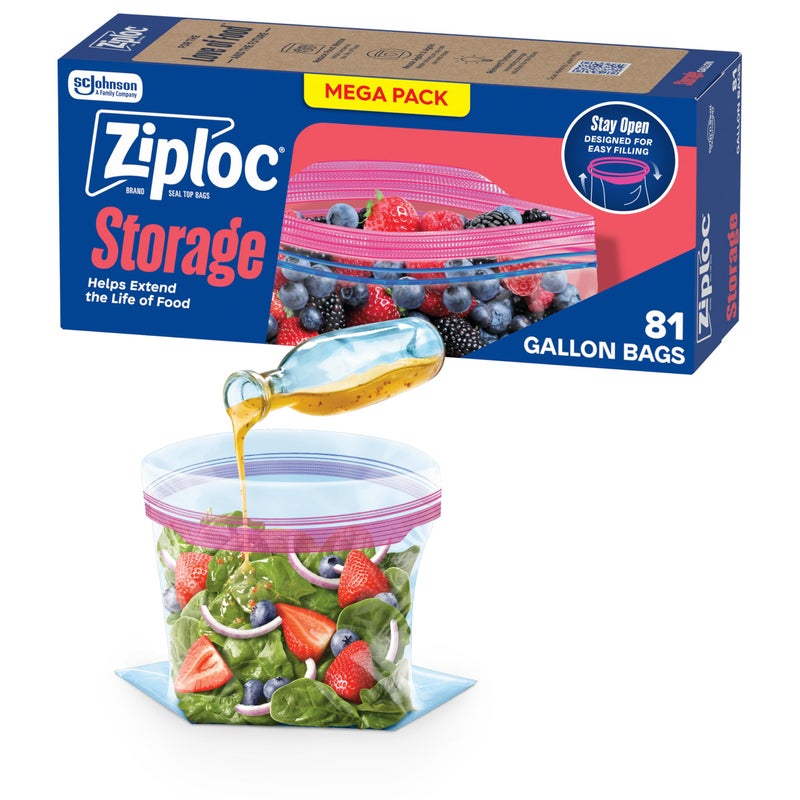 Ziploc Gallon Food Storage Bags StandUp Bottom Easy to Fill 81 Count Packaging May Vary - Image 1
