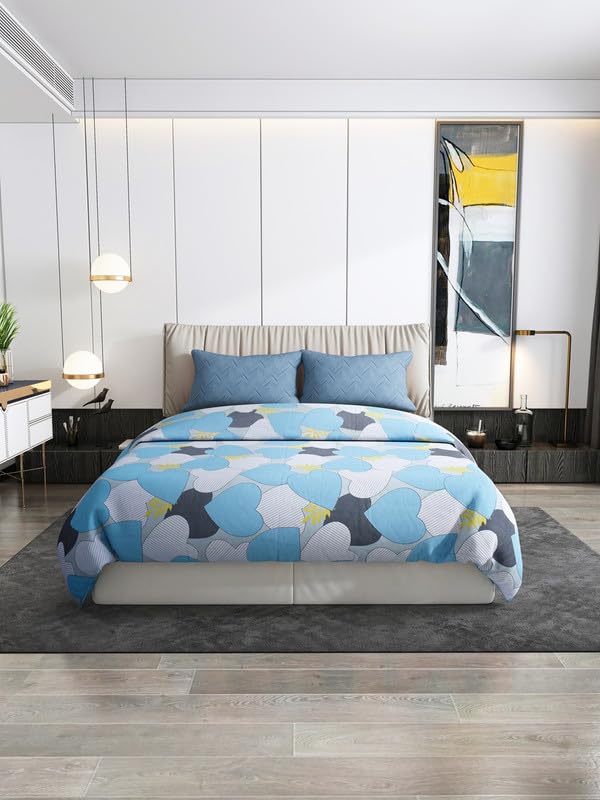 Nendle Hearts Pattern 400Tc Premium Cotton Super King Size Bedsheets 108X108 Inches with Contrast Pillow Covers for Luxurious Softness and Anti Fade Prints (Floral Texture, Pack of 3) Multi Color - Image 1