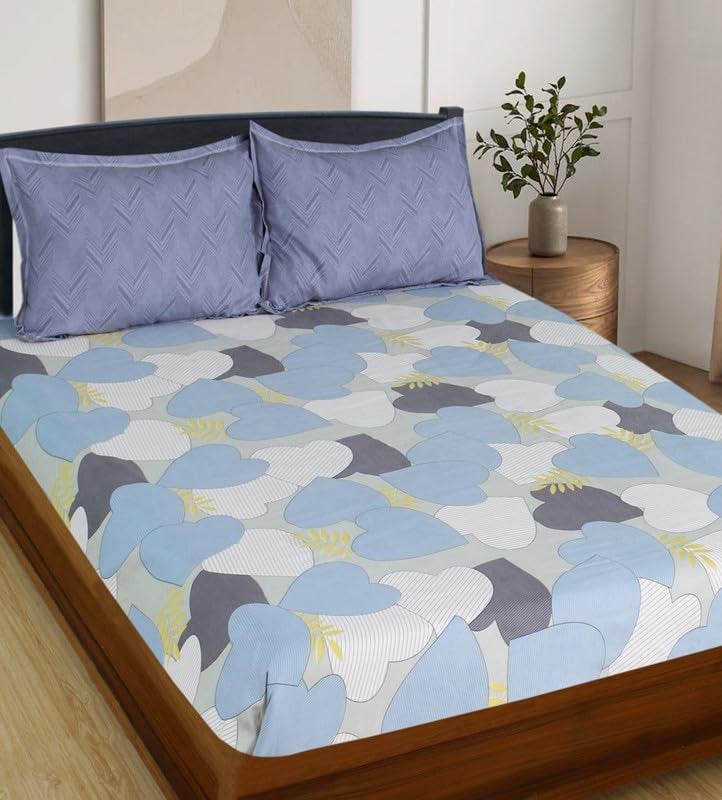 Nendle Hearts Pattern 400Tc Premium Cotton Super King Size Bedsheets 108X108 Inches with Contrast Pillow Covers for Luxurious Softness and Anti Fade Prints (Floral Texture, Pack of 3) Multi Color - Image 2