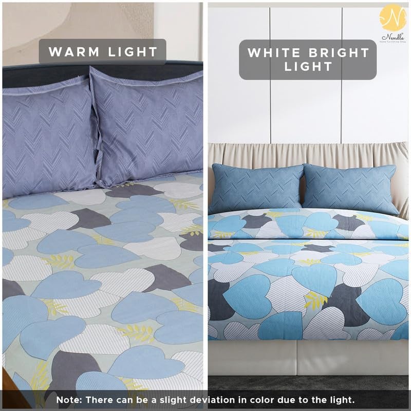 Nendle Hearts Pattern 400Tc Premium Cotton Super King Size Bedsheets 108X108 Inches with Contrast Pillow Covers for Luxurious Softness and Anti Fade Prints (Floral Texture, Pack of 3) Multi Color - Image 3