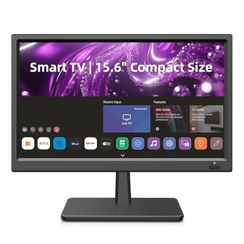 Feihe 15.6 Inch Small Smart TV HD 1080P LED, Flat Screen Smart Television with ATSC Tuner/HDMI/USB/AV for Kitchen, RV, Camper, Home & Bedroom or On-The-Go Entertainment - Image 1