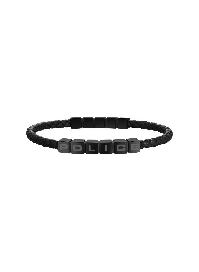 POLICE Crosschess Black Leather Bracelet for Men