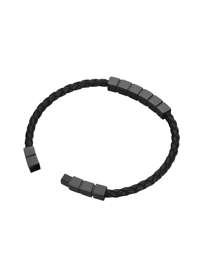 POLICE Crosschess Black Leather Bracelet for Men