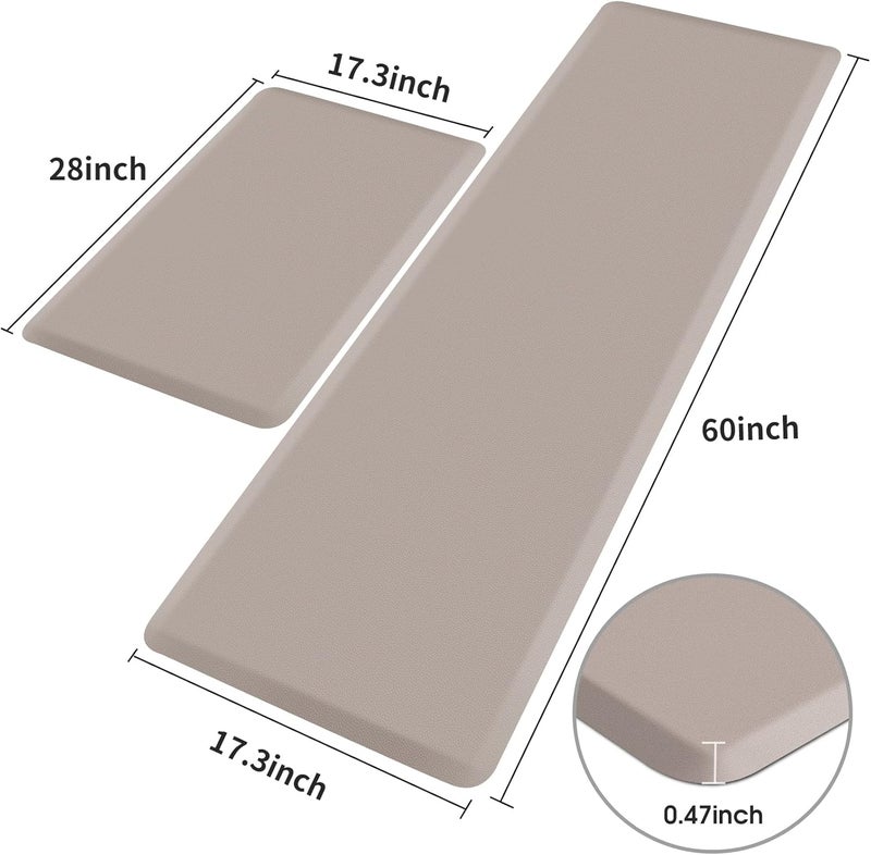 HappyTrends Kitchen Mat,17.3"x28"+17.3"x60" Khaki, Cushioned Comfort Anti-Fatigue Waterproof Floor Mat Kitchen Rugs, Thick Perfect Ergonomic Foam Standing mat for Kitchen, Home, Office, Laundry - Image 2