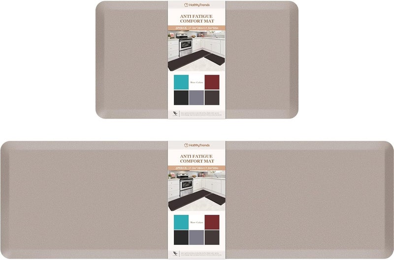 HappyTrends Kitchen Mat,17.3"x28"+17.3"x60" Khaki, Cushioned Comfort Anti-Fatigue Waterproof Floor Mat Kitchen Rugs, Thick Perfect Ergonomic Foam Standing mat for Kitchen, Home, Office, Laundry - Image 1
