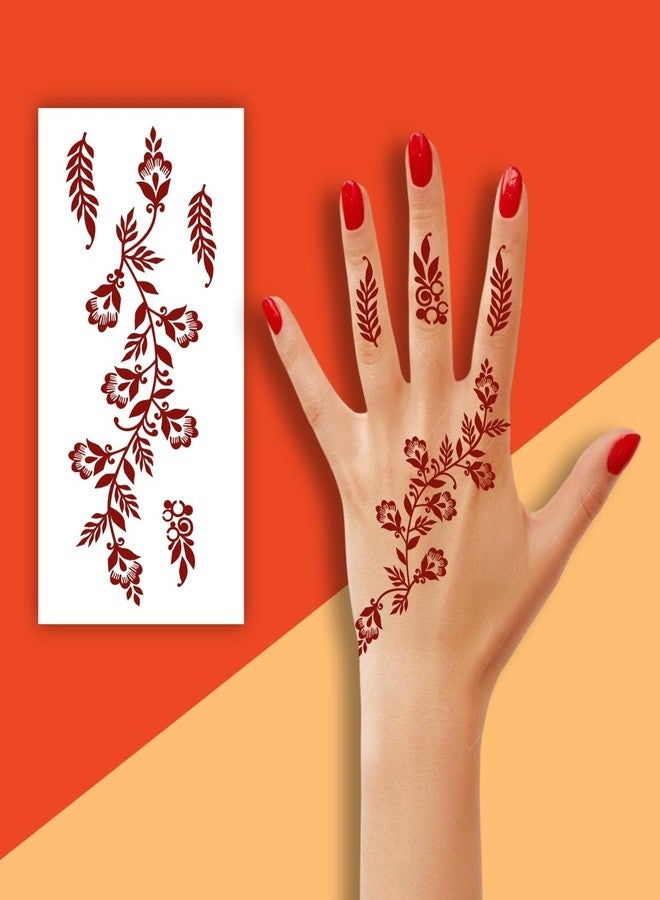 ORDERSHOCK Maroon Mehndi With Leafy Finger Trails For All Events, Simple Mehndi Sticker For Girls & Women - Image 2