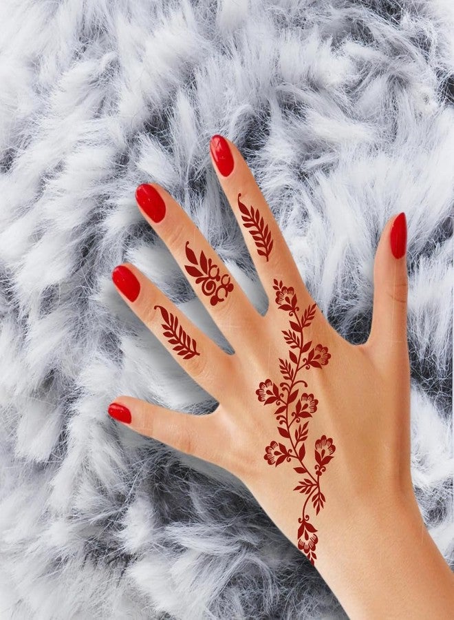 ORDERSHOCK Maroon Mehndi With Leafy Finger Trails For All Events, Simple Mehndi Sticker For Girls & Women - Image 4