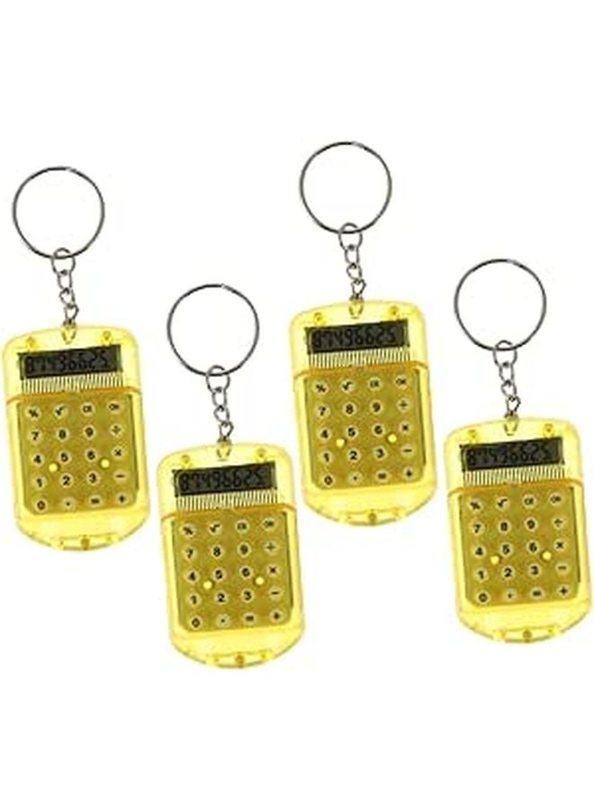 Yellow Portable Mini Electronic Calculator Keychain 4pcs For Students Key Ring Pendant - Image 1