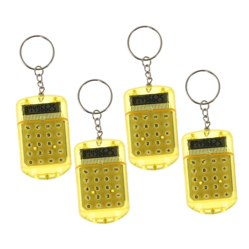 Yellow Portable Mini Electronic Calculator Keychain 4pcs For Students Key Ring Pendant - Image 2