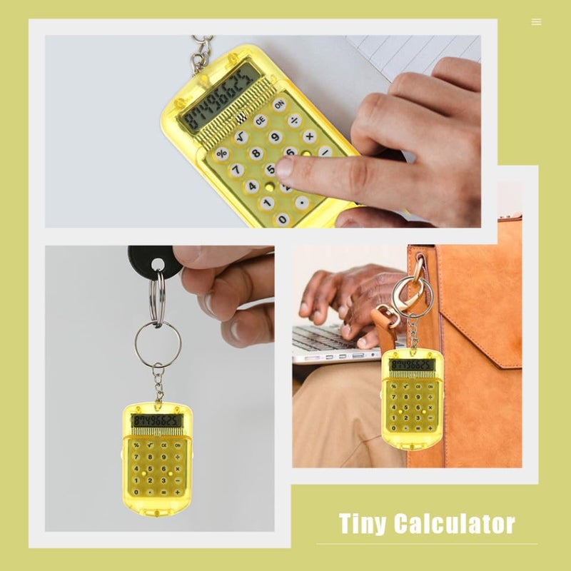 Yellow Portable Mini Electronic Calculator Keychain 4pcs For Students Key Ring Pendant - Image 5