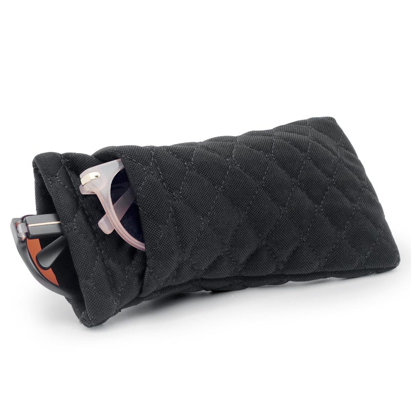 Face Shadow Double Eyeglasses Pouch Large Squeeze Top Microfiber Soft Glasses Case For Women With Cleaning Cloth - Image 1