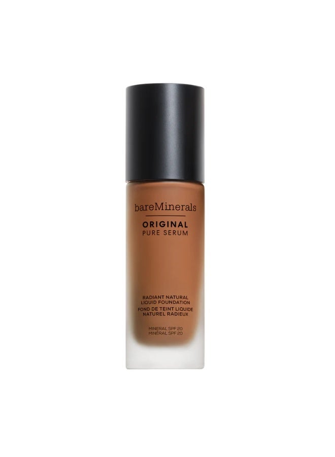 كريم أساس سائل طبيعي مشع من bareMinerals Original Pure Serum، لون دافئ عميق 5، عامل حماية من الشمس 20، 30 مل - Image 1