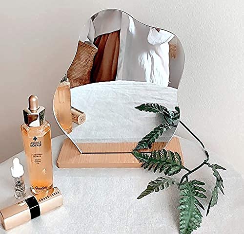 GDori Irregular Aesthetic Vanity Mirror Frameless Decorative Desk Tabletop Acrylic Mirrors with Wooden Stand for Living Room Bedroom Office and Minimal Spaces Home Decor  Cloud Shape
