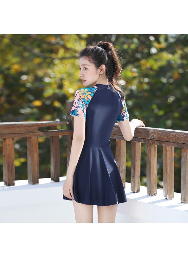 F.dyraa Women's Swimsuit Summer Cover Belly One-piece Swimsuit Beach Slimming Swimming Pool Three-piece Set 11015 Navy Blue Skirt Style One-piece XL - Image 3