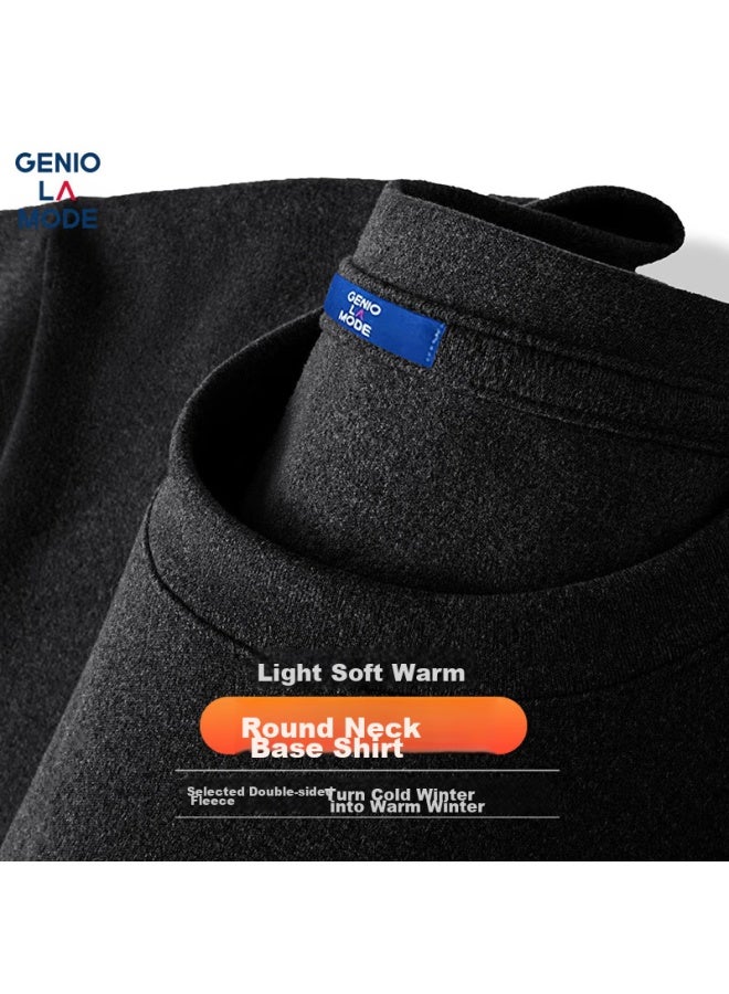 Geniolamode Men's Long Sleeve T-shirt With Double-sided Velvet Round Neck For Winter, Inner Wear For Warm Autumn, Apricot Color, Size M - Image 5
