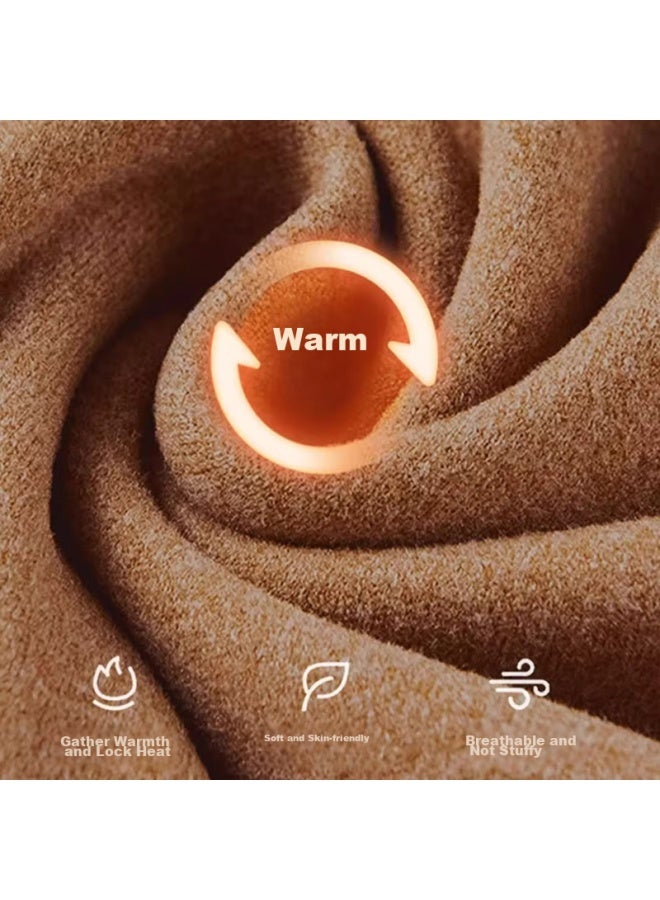 Geniolamode Men's Long Sleeve T-shirt With Double-sided Velvet Round Neck For Winter, Inner Wear For Warm Autumn, Apricot Color, Size M - Image 3