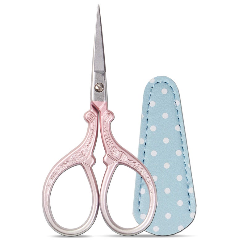 Hisuper Small Thread Scissors 3.6Inch Stainless Steel Classic Scissors with Leather Cover Sewing Scissor DIY Tools Small Shear for Needlework DIY Craft Thread Cutting Artwork Cross Stitch - Image 1