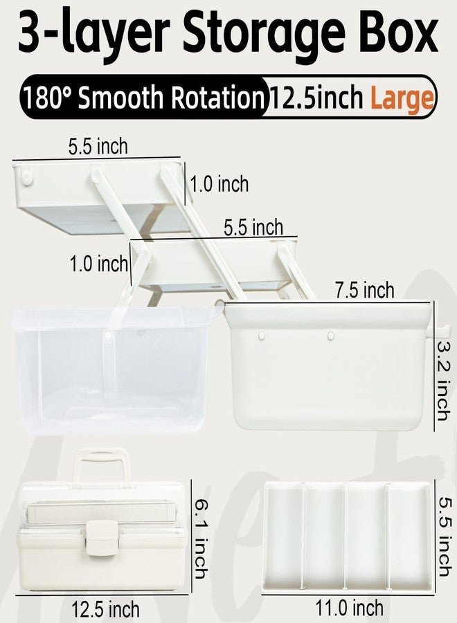 TERGOO 12.5in 3-Layer Multipurpose Craft Organizers and Storage with Adjustable Dividers, Portable Tackle Box, Folding Art & Craft Case for Medicine, Tool, Sewing Organizer (White) - Image 2