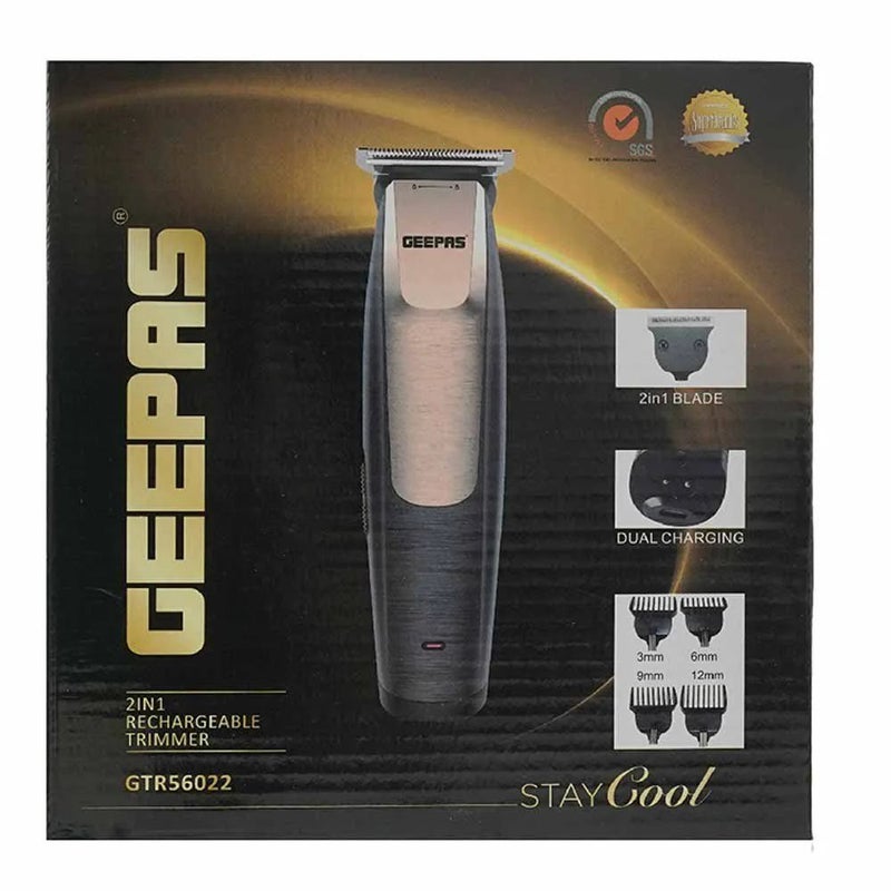 Geepas 2 in 1 Blades Rechargeable Hair Trimmer GTR56022- Black and Peach - Image 1