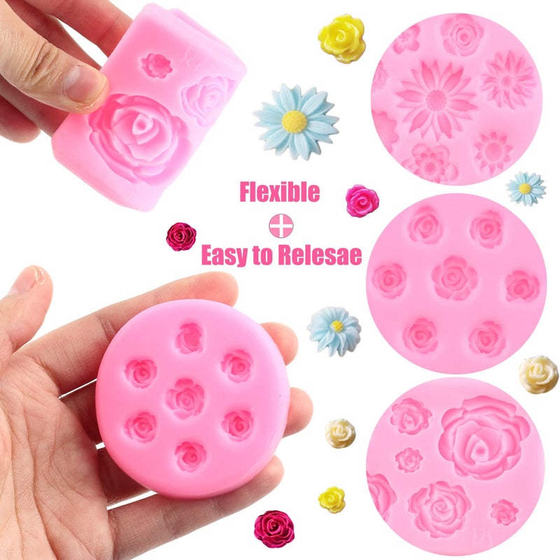 ZiXiang Rose Flower Silicone Molds Daisy Flower Fondant Mold For Cake Decorating Cupcake Topper Candy Polymer Clay Chocolate Gum Paste Set of 4 - Image 2
