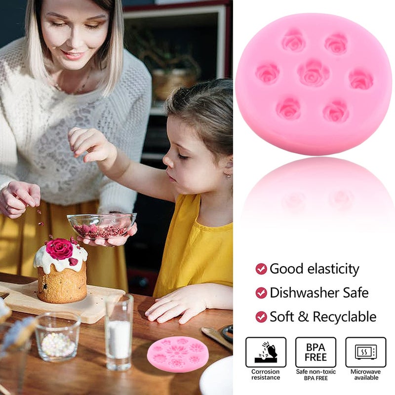 ZiXiang Rose Flower Silicone Molds Daisy Flower Fondant Mold For Cake Decorating Cupcake Topper Candy Polymer Clay Chocolate Gum Paste Set of 4 - Image 3