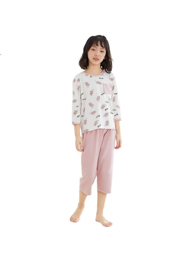 Red Bean Hongdou Children'S Pajama Set, Summer, Boys And Girls, Modal Home Wear, Cotton Air Conditioning Suit, J3176, Shrimp Pink, 150 - Image 3