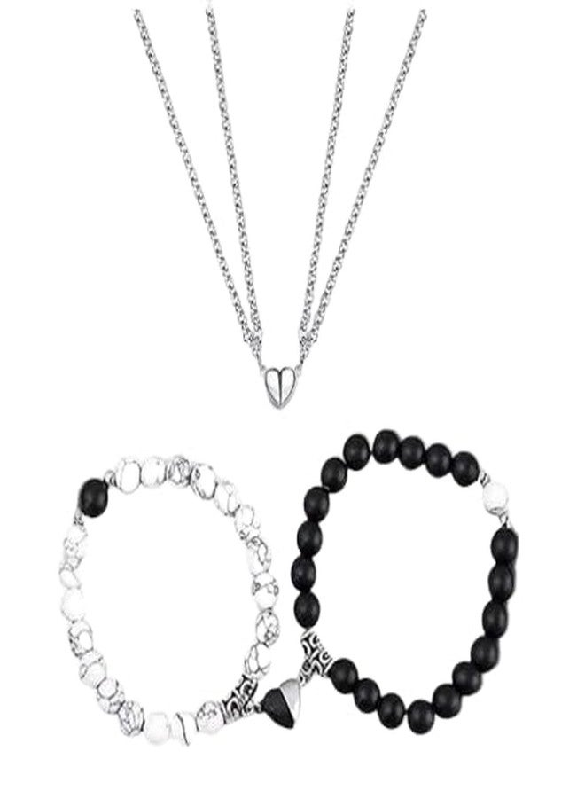 BEAUTIVIA Stylish Necklaces & Pendants For Unisex Adult, Couple-Combo Matching Best Friend Relationship Natural Multi Layer Triple Protection Stone Beads Bracelets - Image 1