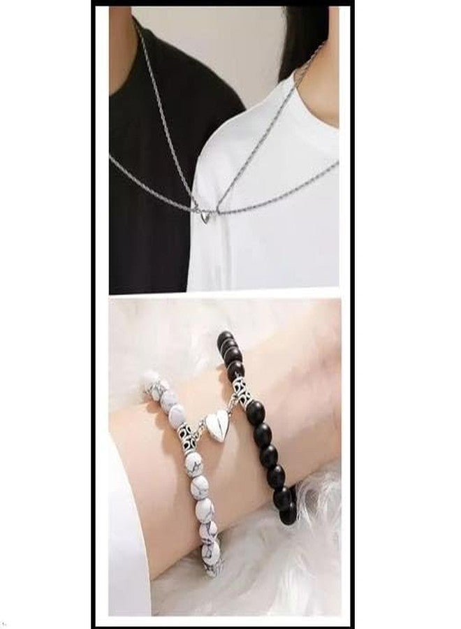 BEAUTIVIA Stylish Necklaces & Pendants For Unisex Adult, Couple-Combo Matching Best Friend Relationship Natural Multi Layer Triple Protection Stone Beads Bracelets - Image 4
