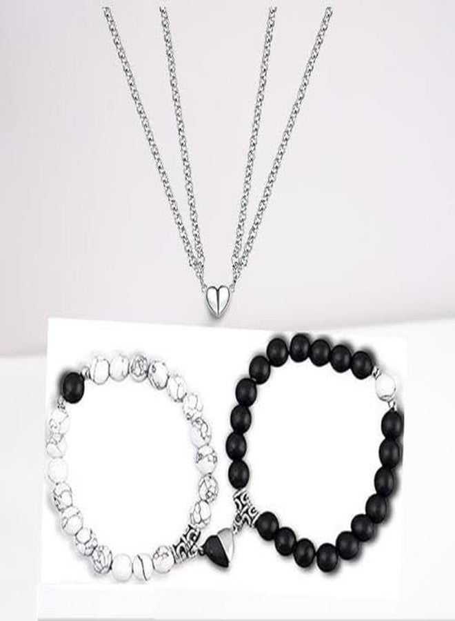 BEAUTIVIA Stylish Necklaces & Pendants For Unisex Adult, Couple-Combo Matching Best Friend Relationship Natural Multi Layer Triple Protection Stone Beads Bracelets - Image 5