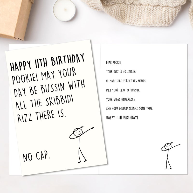 Smithtuy 11Th Birthday Card 11 Year Old Birthday Gifts & Decorations For Boys Girls Son Daughter Nephew Niece Funny 11Th Birthday Card For Him Her With Gen Z Teenagers Slang Meme-Inspired Design - Image 2
