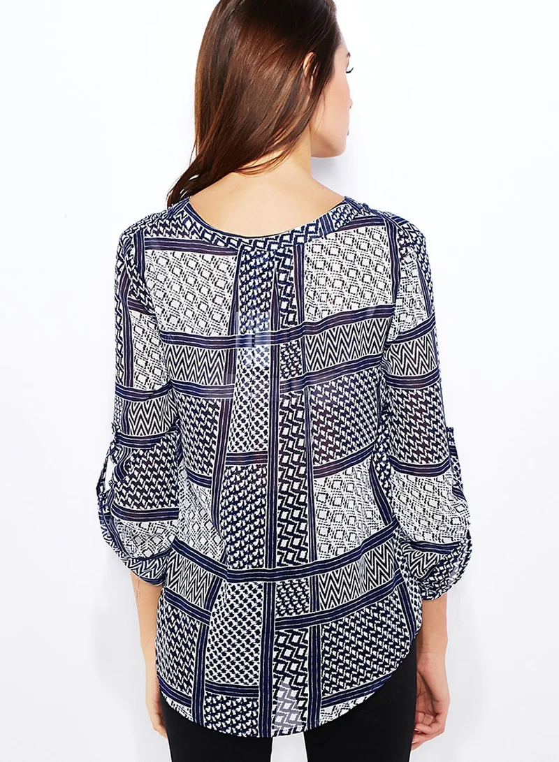 Lumière Timing Geometric Print Sheer Top