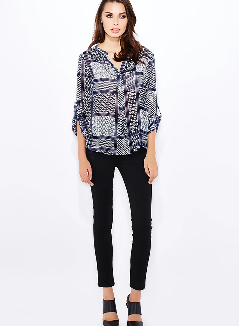Lumière Timing Geometric Print Sheer Top