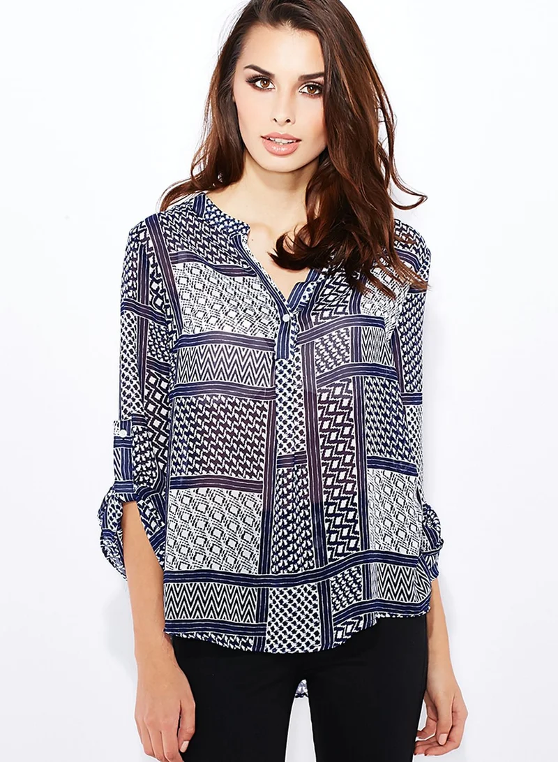 Lumière Timing Geometric Print Sheer Top