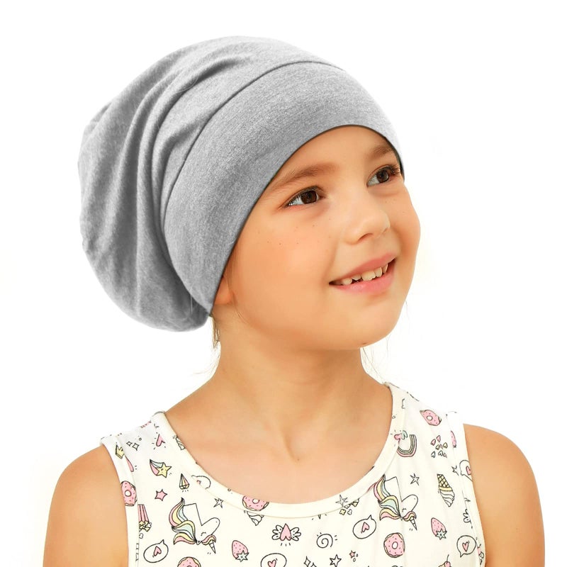 sent hair sent hair Kids Satin Lined Bonnet Modal Cotton Sleep Cap Adjustable Slouchy Beanie for KidsTeensChildrenToddlers Night Sleeping 410 Years Old Gray