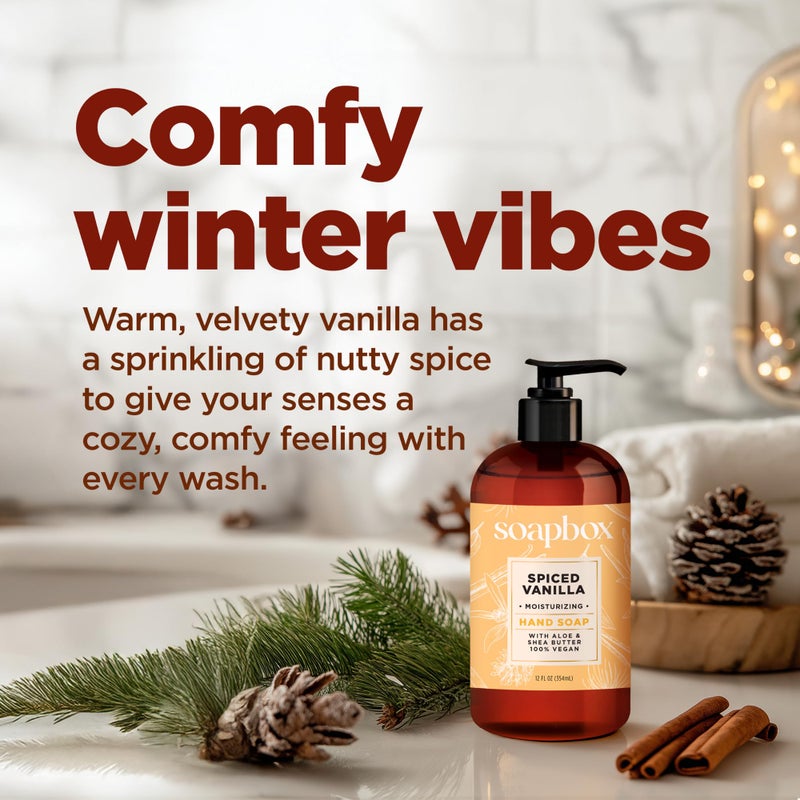 Soapbox Winter Hand Soaps, Spiced Vanilla & Frosted Pomegranate Liquid Hand Soap, Moisturizing Soap, Shea Butter & Aloe, Pack of 4, 12oz - Image 3