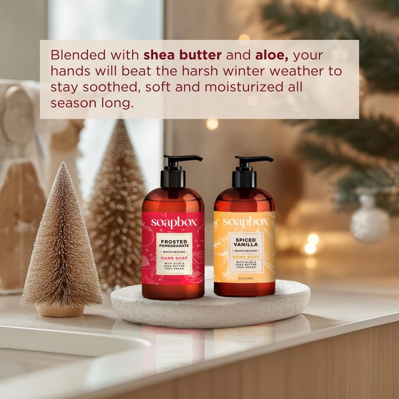 Soapbox Winter Hand Soaps, Spiced Vanilla & Frosted Pomegranate Liquid Hand Soap, Moisturizing Soap, Shea Butter & Aloe, Pack of 4, 12oz - Image 4