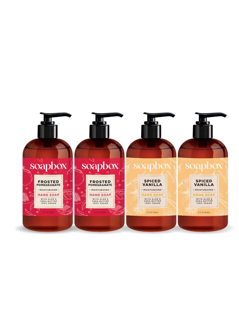 Soapbox - Soapbox Winter Hand Soaps, Spiced Vanilla & Frosted Pomegranate Liquid Hand Soap, Moisturizing Soap, Shea Butter & Aloe, Pack of 4, 12oz - Image 1