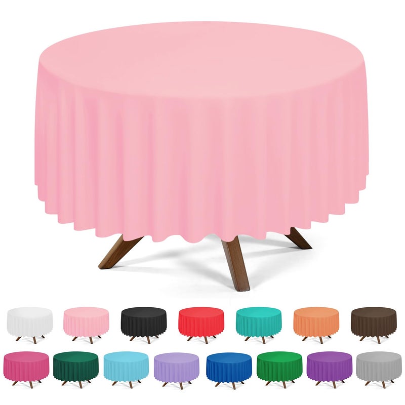 Ysyj 3 Pack Pink Plastic Tablecloth Disposable Round Table Cloth 84 Inch Table Cover For Parties - Image 1